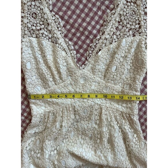 Kite & Butterfly Ivory Crochet Lace Wedding Gown, Train, Deep V, 3/4 Sleeve SZ M - Picture 8 of 16